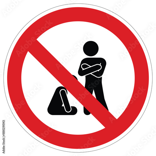 Circular prohibition sign depicting one person bullying another, symbolizing no harassment or abuse in any setting