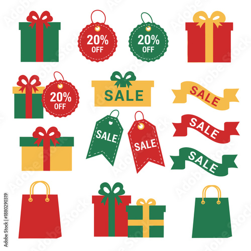 Colorful Gift Bags and Sale Tags Illustration.