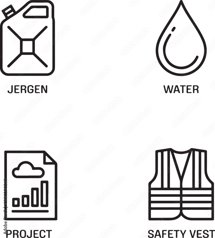 Fototapeta premium Safety Vest and Water Drop Icons with Project Document and Jerry Can