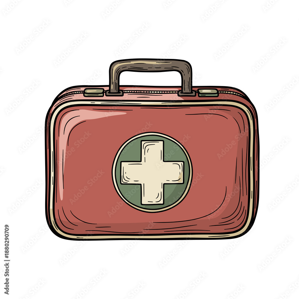 Obraz premium Red first aid kit with medical cross symbol on transparent background 
