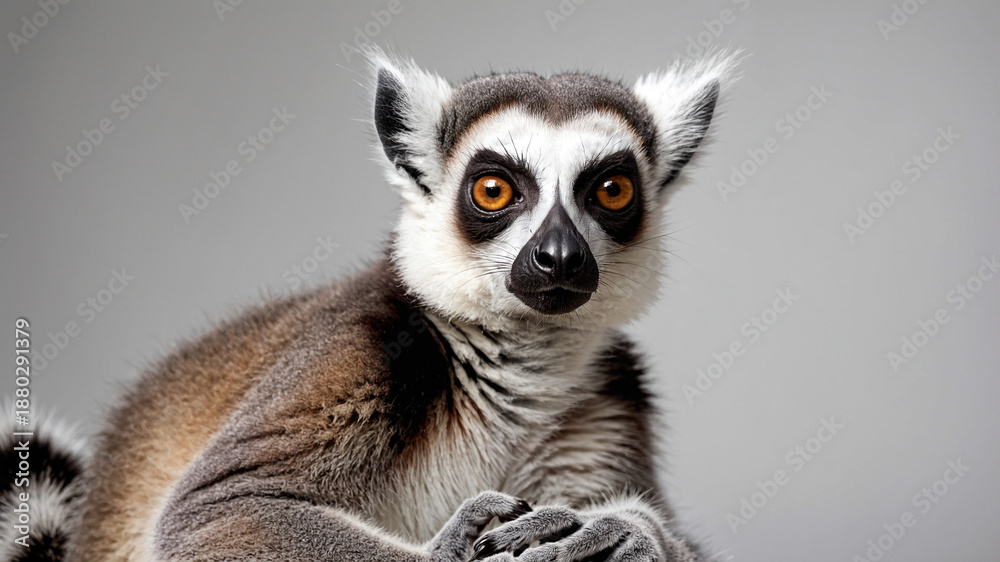 Fototapeta premium close up of ring-tailed lemur with white background