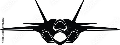 Stealth fighter jet silhouette illustration front view modern military aircraft design isolated on white background advanced aviation defense technology