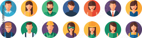 Flat vector illustration set of male and female avatar icons with different professions for user profile and social media design
