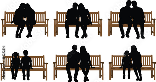 Set of black silhouettes showing disco dancers in 1970s bell bottom pants performing retro dance moves and expressive poses isolated on a white background