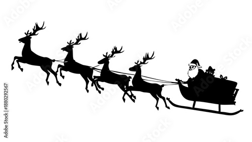 Santa Sleigh Silhouette - Reindeer Team with Christmas Gift Boxes Vector Icon