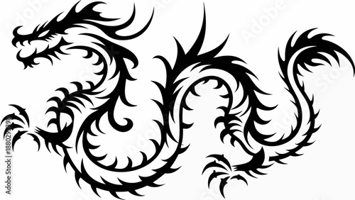 Tribal dragon tattoo design with sharp lines and curves