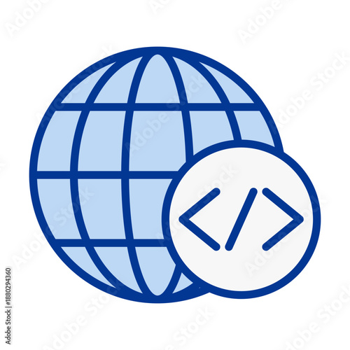 Globe Code Flat Colored Icon for Global Web Development and Online Programming