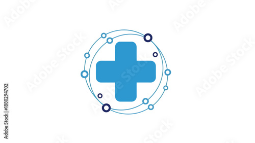 Blue Medical Cross Symbol with Digital Network Connections.