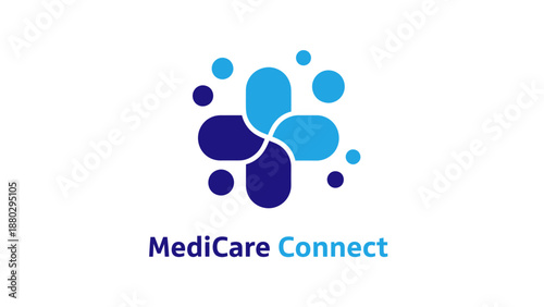 MediCare Connect logo with abstract medical cross and dots.