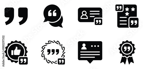 Quote vector icons set. Quotation mark, feedback, testimonial and citation