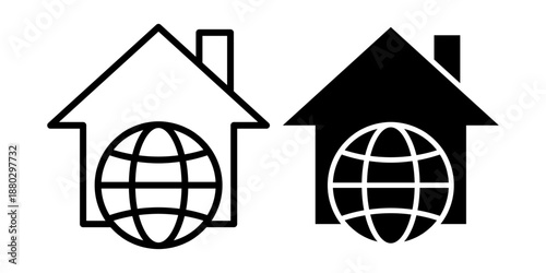 Home Globe Black Icon Bundle for Worldwide Access and Global House Interface Graphics