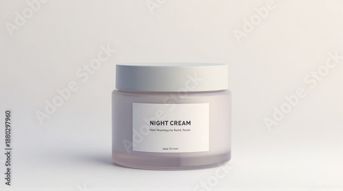 Elegant frosted glass jar of night cream mockup ready for modern cosmetic branding and beauty product display