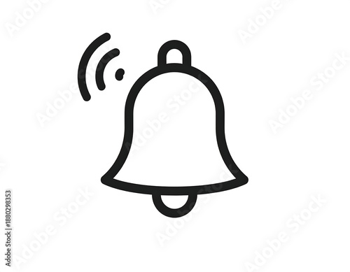 Black and white line icon of a ringing notification bell