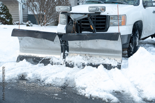 Vászonkép truck with snowplow installed on the driveway