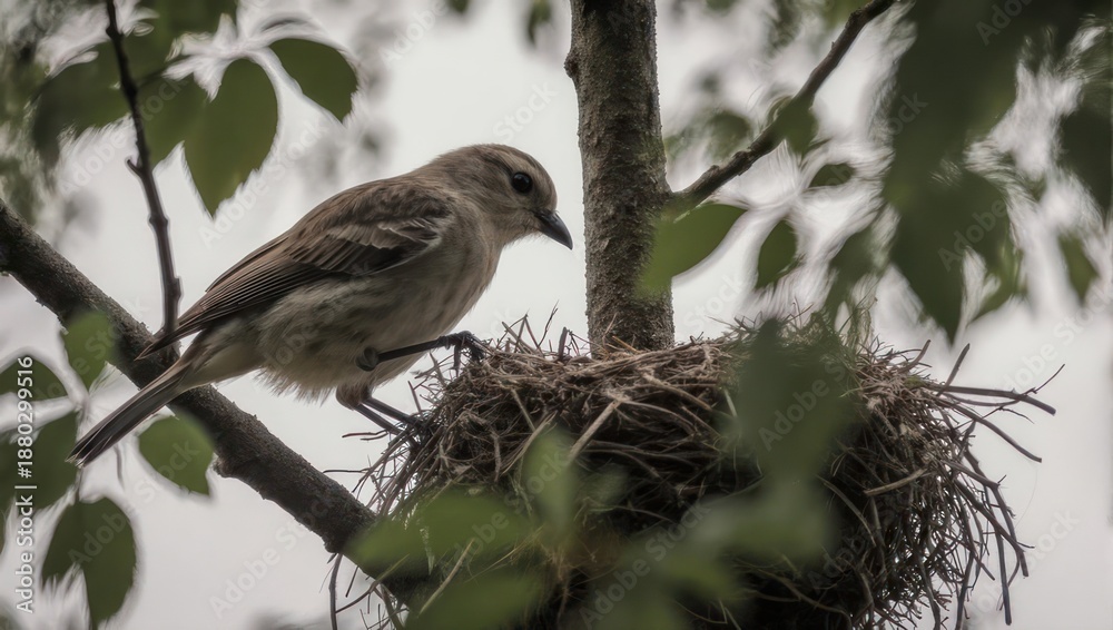 Obraz premium A small bird near a nest in a tree