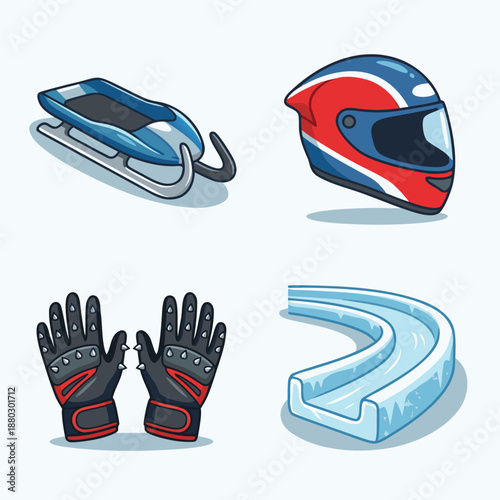 Bobsleigh equipment and track elements.