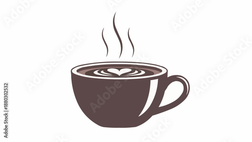 Steaming Cup of Coffee with Heart Latte Art.