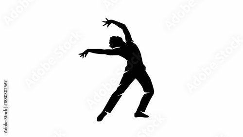 Silhouette of a dancer in motion on a white background.
