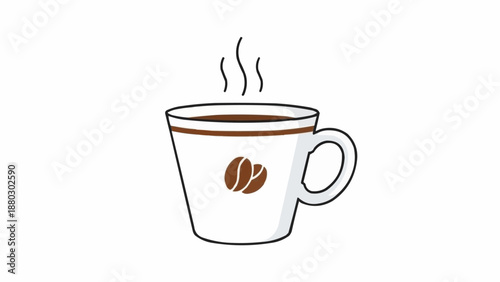 Steaming Cup of Coffee with Coffee Beans Illustration.