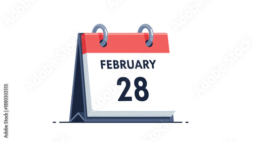 Desk calendar showing the date of February twenty-eight reminds about end-of-month deadlines or special winter events in a simple style.