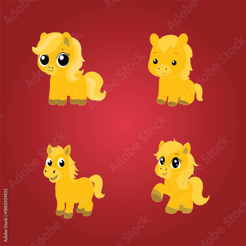 Cute Golden Cartoon Ponies Character Collection