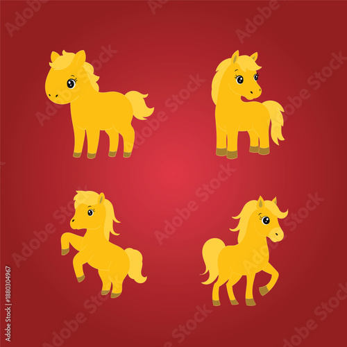 Adorable Golden Cartoon Ponies Collection