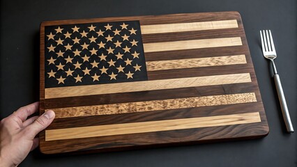 American flag cutting board with utensil patriotic wood design rustic style