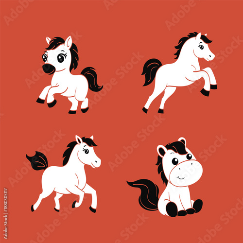 Cute Cartoon White Ponies Collection Artwork
