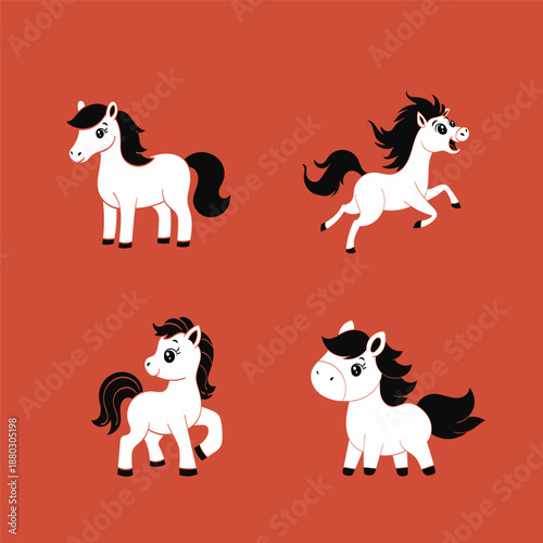 Cute Cartoon White Ponies Set