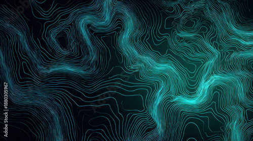 Abstract line pattern topographic map digital background gradient teal wavy contour modern design technology texture fluid line art dark backdrop neon glow Abstract line pattern topographic map