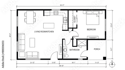 Cozy open-plan living space with bedroom and bathroom