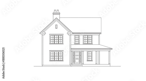 Modern two-story house with porch and chimney front view