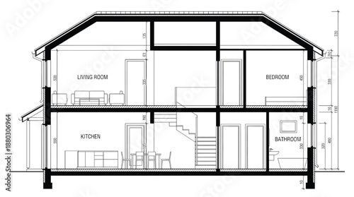 Detailed house floor plan with labeled rooms and measurements