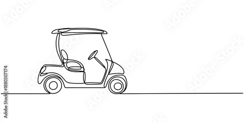 Continuous line golf car art. Single line golf cart concept. Line art, outline, banner in minimalism style. Vector illustration, Golf cart continuous line. Continuous one line drawing golf cart.