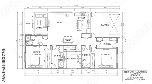 Detailed floor plan of a modern 3 bedroom family home