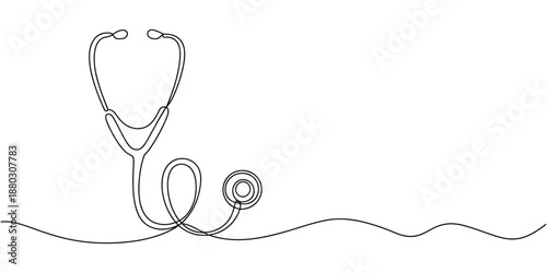 self drawing of World health day medical stethoscope single line art, continuous one line drawing of Isolated outline vector icon, Single one line Medicine stethoscope single continuous