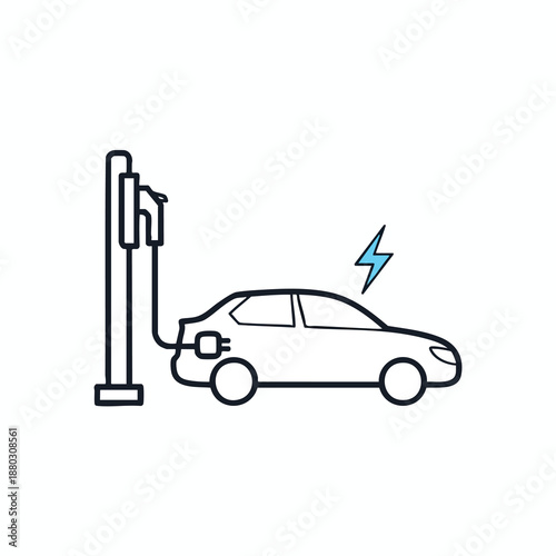 Electric Car Charging Station Line Art