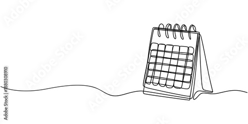 Continuous one line art drawing of table calendar vector icon. Table calendar continuous one line drawing and happy new years outline vector icon