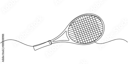 Continuous line drawing of the tennis racket symbol concept. Tennis ball for sports match Vector illustration, One line continuous tennis ball and racket. Sport competition game tennis ball vector