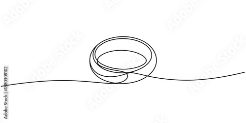 Continuous line drawing, Wedding rings, Black isolated on white background, Hand drawn vector illustration, Wedding ring line art style vector illustration, Wedding rings continuous one line drawing.