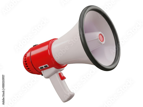 Red and white megaphone isolated on transparent background