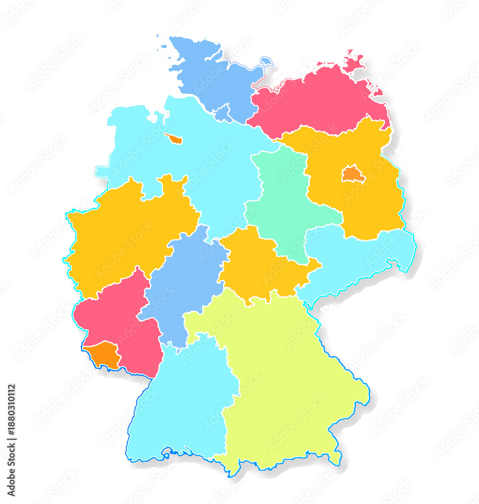 Fototapeta premium German federal states with borders, simplified 