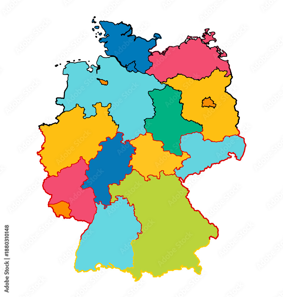 Obraz premium German federal states with borders, simplified 