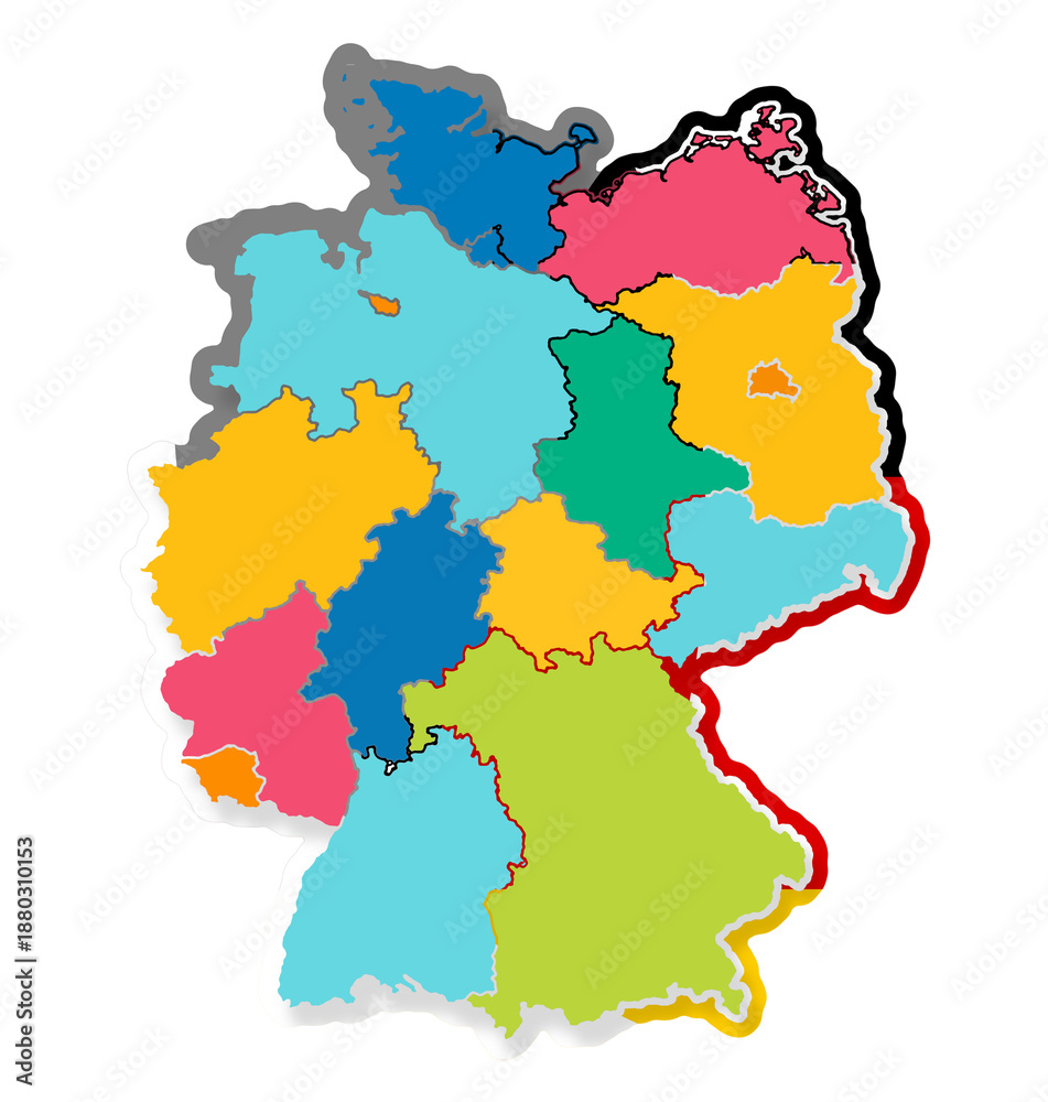 Obraz premium German federal states with borders, simplified 