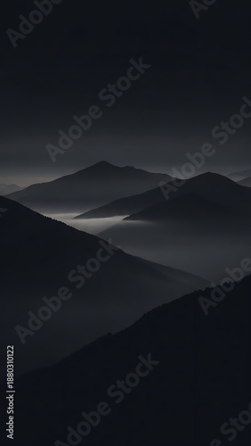 Dark Moody Mountain Landscape in the Fog