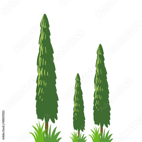 
Evergreen Conifer Trees Collection – Spruce, Fir, Pine, Cedar and Cypress Tree Vector Illustration for Forest, Nature and Winter Landscape Design