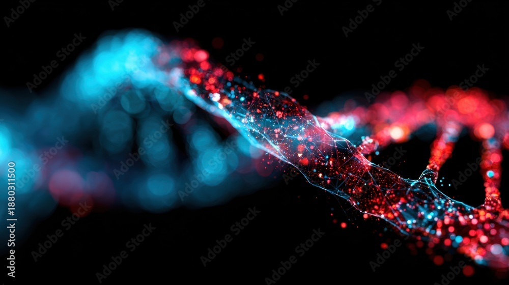 Fototapeta premium DNA structure with bright colors in a dark background showing molecular details