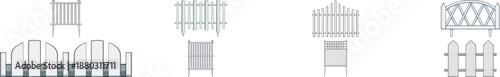 Collection of eight illustrated fence and gate sections
