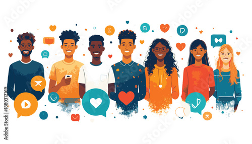 vector Diverse Group of People with Social Media Icons