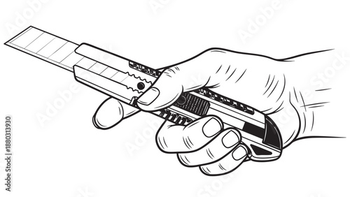 Persons hand holding a sharp retractable utility knife box cutter for crafting and industrial work